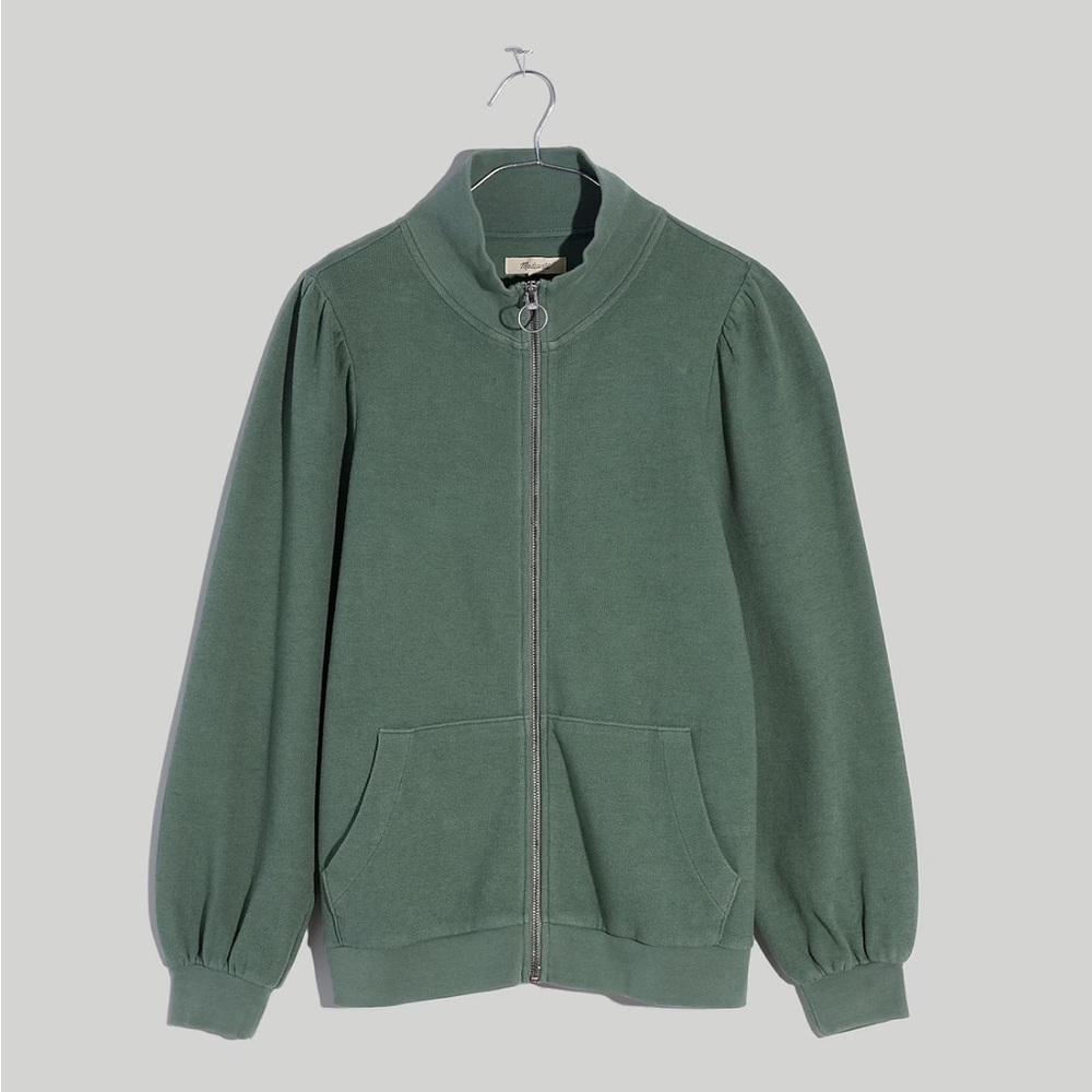 Madewell Simply Sage Green Garment-Dyed Terry Zip-Up Lightweight Sweatshirt